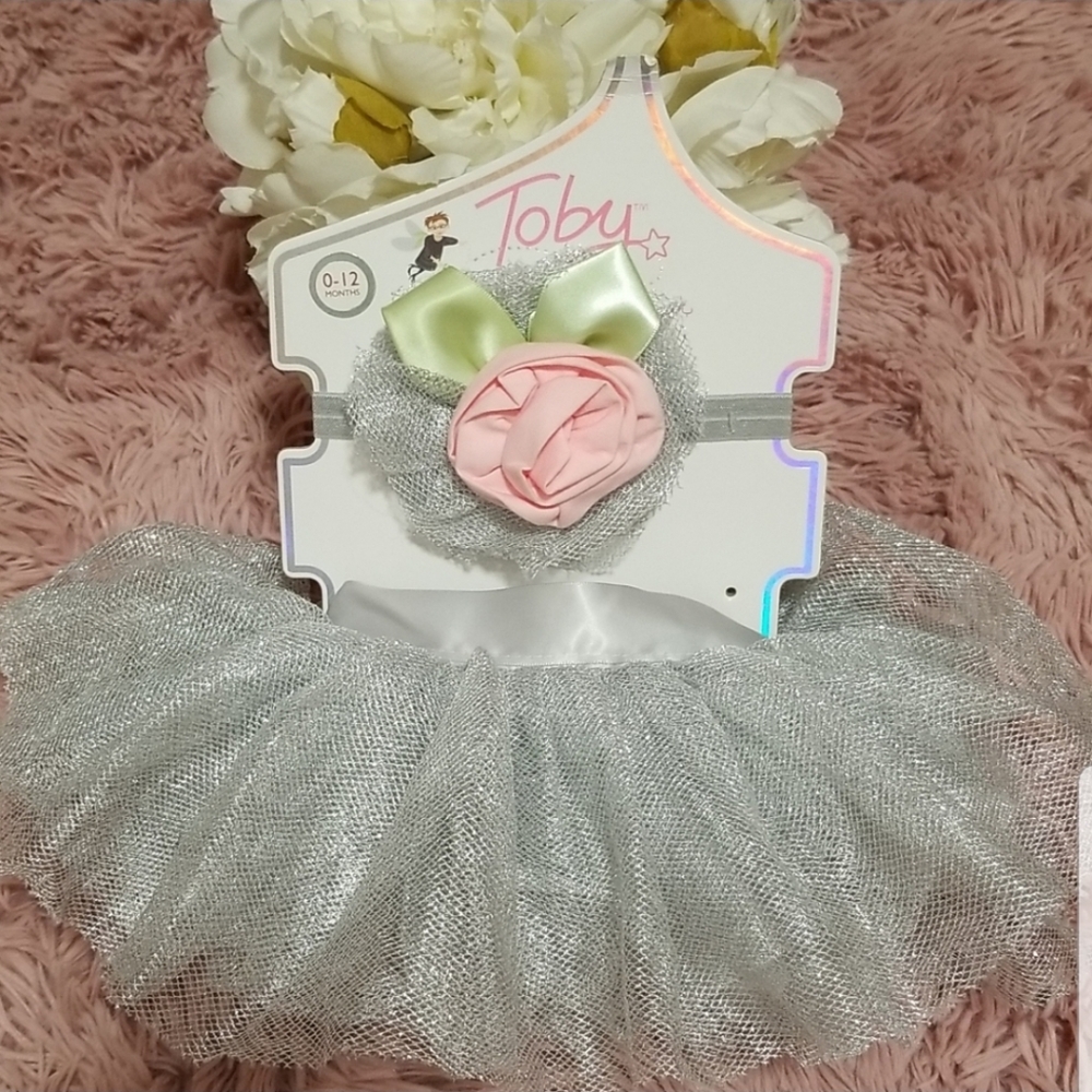 Toby Baby Flower Headband and Tutu Skirt Set Birthday / Pictorial Outfit 0-12M
